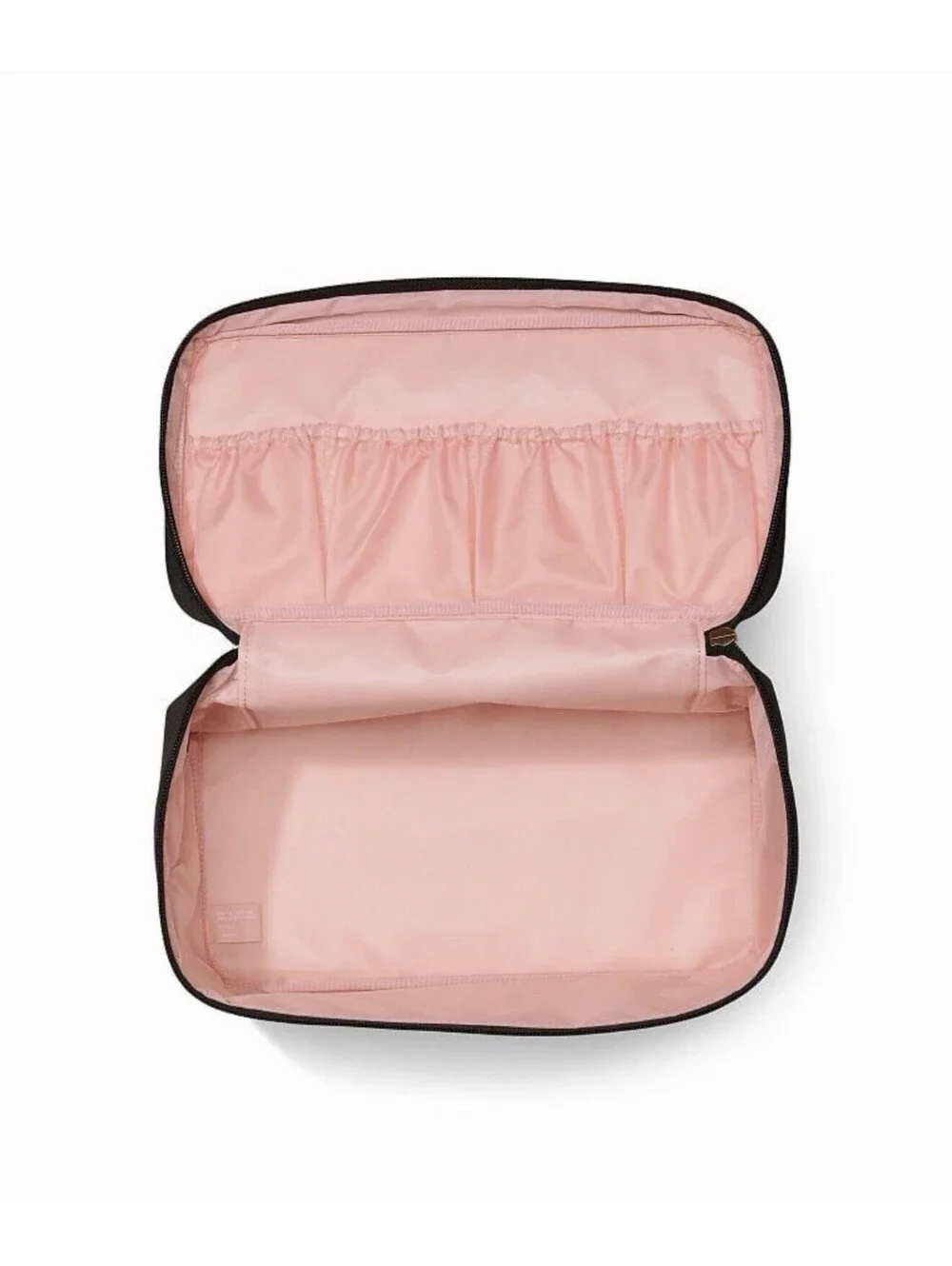 Victoria's Secret Black Travel Bra Case Gold Logo Pink Lining Zip Closure New